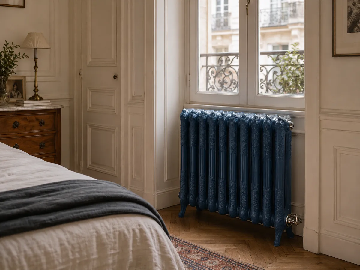 Radiateur en fonte fleuri modèle Rococo à 2 colonnes, hauteur 81 cm, restauré par REMANENCE