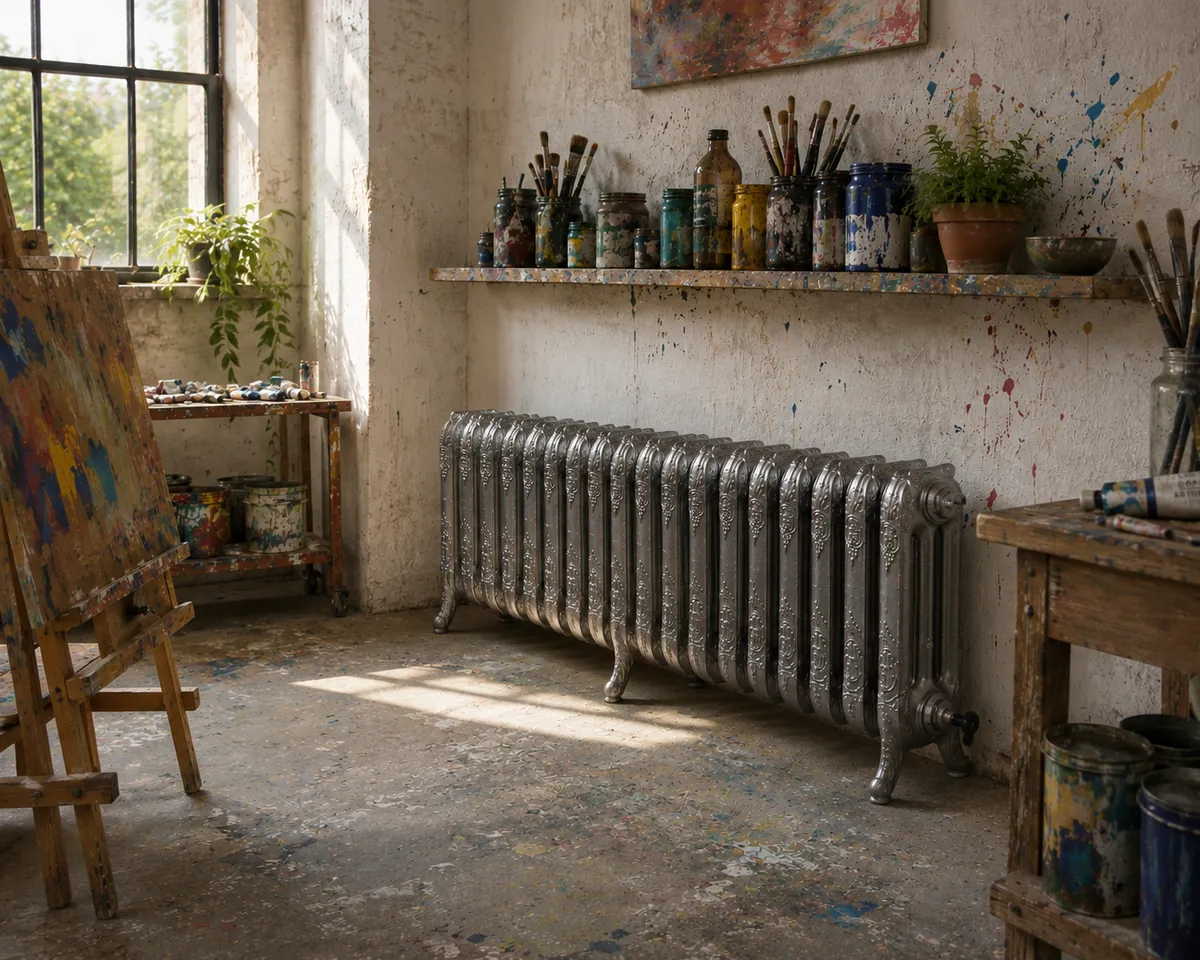 Radiateur en fonte fleuri modèle Rococo à 3 colonnes, hauteur 46 cm, restauré par REMANENCE